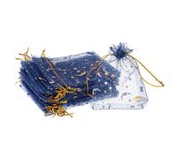 PATIKIL Lune Étoile Imprimé Organza Sacs, 50 Pcs 4.72x3.5 Pouce Cordon Coulissant Mini Pochettes Favoriser Cadeau Bonbons Bijoux Sacs pour Fête Mariage, Marin Bleu