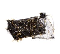 PATIKIL Lune Étoile Imprimé Organza Sacs, 50 Pcs 7.09x5.1 Pouce Cordon Coulissant Mini Pochettes Favoriser Cadeau Bonbons Bijoux Sacs pour Fête Mariage, Noir