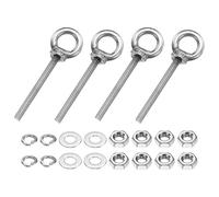 PATIKIL M3 x 30mm Pitons À Oeil, 4 Pcs 304 Acier Inoxydable Ensemble Anneau De Levage Fileté Pitons À Oeil Avec Épaules Écrous Contre-écrous Rondelles Plates Pour Accrocher Hamacs, Argent