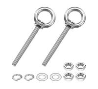 PATIKIL M4 x 40mm Pitons À œil, 2 Pcs 304 Acier Inoxydable Ensemble D'anneau De Levage Fileté Pitons À œil Avec Écrous De Blocage Rondelles Plates Pour Suspendre Hamacs Articles, Silver