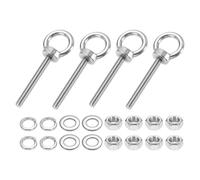 PATIKIL M6 x 50mm Pitons à Oeil, 4Pcs 304 Acier Inoxydable Ensemble d'Anneaux de Levage Filetés Pitons à Oeil à Epaulement avec Ecrous de Blocage Rondelles Plates pour Suspendre, Argent