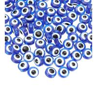 PATIKIL Mal Oeil Perles, 100 pcs 8mm Plat Rond Mal Oeil Charme pour DIY Bracelet Boucle Oreille Collier Bijoux Artisanat Fabrication, Bleu