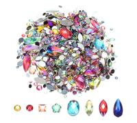 PATIKIL Mélange De 1000Pcs Strass Cristal Coloré AB, Strass Gemmes Plat Dos Acrylique Pierre Bijoux Formes Assorties Pour DIY Ongle Décoration Fête - (Multicolore AB)