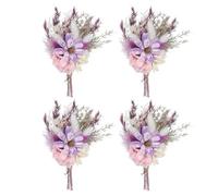 PATIKIL Mini Bouquet de Fleurs Séchées, 4pcs Herbe de Pampa Fleur Naturel avec Tige Décoration Gypsophile Boho Plante Florale pour Mariage Fête Artisanat DIY Loisirs Créatifs, Violet/Blanc