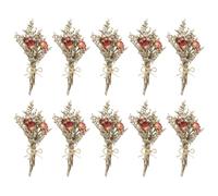 PATIKIL Mini Bouquet Fleurs Séchées, 10 Pcs Rose Naturelle Fleur avec Tige Décoration Gypsophile Boho Plante Florale pour Loisirs Créatifs DIY Cadeau Mariage, Rouge Foncé