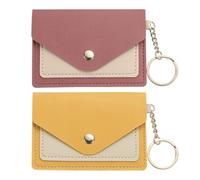 PATIKIL Mini Porte-Monnaie, 2Pcs Portefeuilles en Cuir avec Bouton-Pression Et Porte-Clés, Porte-Cartes Mini Mince pour Hommes Femmes, Rose Foncé/Jaune
