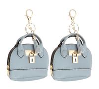 PATIKIL Mini Tote Bag Keychain, 2 Pcs Cute Coin Purse Keychain PU Leather Backpack Purse Key Chain Little Cosmetic Bag Keychains for Women Makeup Card Data Cable, Light Blue