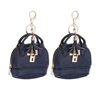 PATIKIL Mini Tote Bag Keychain, 2 Pcs Mignon Porte-Change Porte-Clefs en Cuir PU Sac A Dos Petit Porte-Clefs Pochette Cosmétique pour Femmes Maquillage Carte Câble De Données, Dark Blue