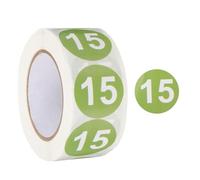 PATIKIL Number 15 Circle Stickers, Autocollants Ronds Numérotés 1 Pouce Étiquettes Adhésives Codées Par Couleur 500 Étiquettes/Rouleau, Vert Clair Avec Texte Blanc
