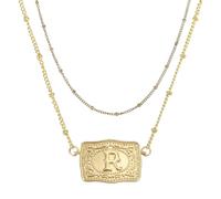 PATIKIL Pendentif Ceinture Embossé Collier, 1 Ensemble Collier Initial Western Plaque Vache Avec Chaine Perles Bijoux Western Pour Femmes Hommes Cadeau Anniversaire, Lettre R(Gold)