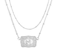 PATIKIL Pendentif De Ceinture Embossé Collier, 1 Set Collier Western Initial Plaque De Vache Avec Chaîne À Perles Bijoux Western Pour Femmes Hommes, Lettre N(Argent)