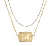 PATIKIL Pendentif En Forme De Boucle De Ceinture Estampée, 1 Set Collier Western Initial Avec Chaîne À Perles Bijoux Western Pour Femmes Hommes, Lettre C(Gold)