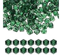 PATIKIL Perles cubiques facettées acrylique 10 mm, 200 pièces perles diamant carrées lâches pour fabrication bijoux bracelet collier, boucles d'oreilles, carillons éoliens, vert foncé