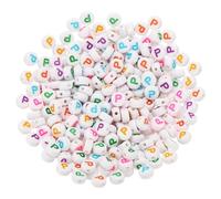 PATIKIL Perles de lettres rondes, 300 pièces Lettre P Perles d'Alphabet en Acrylique Blanches Lettres Colorées pour la Fabrication Bijoux Fabrication de Bracelets Colliers DIY, Multicolore