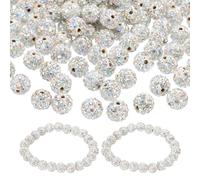 PATIKIL Perles de Strass de 8 mm, 150 Pièces Perles de Strass en Argile Perles de Boule Disco Perles d'Espaceur de Diamant Perles Rondes Scintillantes en Cristal, Ton Blanc