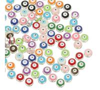PATIKIL Perles d'œil maléfique 8 mm 100 pièces charme d'œil maléfique turc plat rond avec bordure argentée Perles d'espacement l'œil pour la fabrication bracelets DIY Couleur Mixte