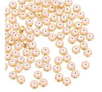 PATIKIL Perles d'œil maléfique 8 mm 100 pièces charme d'œil maléfique turc plat rond avec bordure dorée perles intercalaires perle d'œil pour la fabrication bracelet rose