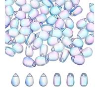 PATIKIL Perles Forme Larme Verre Tchèque, 100 Pièces Verre Transparentes à Facettes Cristal Forme Larme Pluie, Dégradé Bleu Violet, 6x9mm