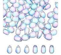 PATIKIL Perles Forme Larme Verre Tchèque, 50 Pièces Verre Transparentes à Facettes Cristal Forme Larme Pluie, Dégradé Bleu Violet, 6x9mm