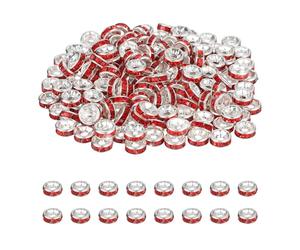 PATIKIL Perles intercalaires rondes de 6 mm, 200 pièces en strass cristal, pour la fabrication de bijoux, bracelets et colliers, argent/rouge