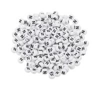 PATIKIL Perles rondes à lettres, 300 pcs Lettre N Perles Alphabet Acrylique Blanches Lettres Noires pour la Fabrication de Bijoux Bracelets Colliers DIY, Noir