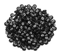 PATIKIL Perles rondes en lettre, 300 pcs Lettre D Perles Alphabet Acrylique Noires Lettres Blanches pour la Fabrication de Bijoux Bracelets Colliers DIY, Blanc