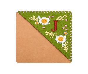 PATIKIL personnalisés Brodé Coin Marque-page, Mignon Fleur Feutre Cousu Triangle Livre Marque Page Marqueur pour Femmes Hommes Livre Amoureux Professeurs, Vert, Lettre J
