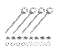 PATIKIL Piton à œil M3 x 50mm à épaulement, 4 pièces en acier inoxydable 304 avec anneau de levage fileté, double écrous, rondelles Grower et plates pour sangles et