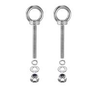 PATIKIL Piton à œil M6 x 50mm avec épaulement, 2 Pcs Acier Inox 304 Anneau de Levage Piton Fileté avec Écrous Freins à Collerette Rondelles Grower et Plates Arrimage Intérieur Extérieur