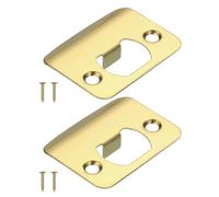 PATIKIL Plaque de frappe de porte 2-1/4"x1-3/4", 2 pièces Plaque de frappe à coin rond prolongé, Plaque de frappe de verrou universel avec vis pour porte intérieure et extérieure, doré