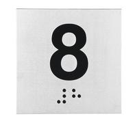 PATIKIL Plaque De Numéro De Salle D'Examen 4" x 4" Noir Sur Argent | Numéro 8 Avec Braille Et Identification Tactile Auto-Adhésive Pour Assistance De Bureau De Centre D'Examen