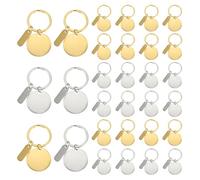 PATIKIL Plaquettes Vierges pour Porte-Clés en Acier Inoxydable, 30Pcs Étiquettes Métalliques Vierges à Graver au Laser avec Anneau pour Porte-Clés DIY, Artisanat, Doré/Argenté (Rond)