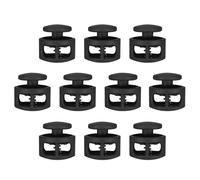 PATIKIL Plastic Cord Lock, 10 Pack Double Hole Spring Cord Toggle Stopper Slider Stops Fastener End for Paracord, Camping, Hiking, Shoelace Replacement, Black