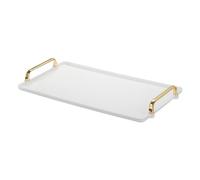 PATIKIL Plastique Service Plateau 16,1" x 8,7" Moderne Plateau Bijoux Blanc | avec Doré Poignée Réutilisable, Rectangulaire Décoratif, pour Comptoir Salle Bain Cuisine