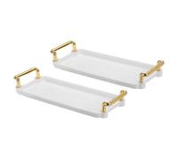 PATIKIL Plastique Service Plateau avec Doré Poignée Réutilisable, 2 pcs 8.9" x 3.9" Moderne Rectangulaire Décoratif Plateau Bijoux Plateau pour Comptoir Salle Bain Cuisine, Blanc