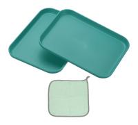 PATIKIL Plateau En Plastique 7.9x5.9, 2 Pack Assiettes Rectangulaires Petits Plateaux Nourriture Assiettes Blé Vaisselle Plateau Dessert Reutilisable Avec Chiffon Pour Cake Vert Foncé