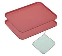 PATIKIL Plateaux de Service pour Fast-Food de 10X7 Pouces, 2 Pièces Plateaux de Service Réutilisables pour Restaurant Chiffons de Nettoyage Inclus, en PP de Petite Taille, Rouge Rose
