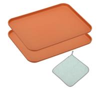PATIKIL Plateaux de Service pour Fast-Food de 10X7 Pouces, 2 Pièces Plateaux de Service Réutilisables pour Restaurant Chiffons de Nettoyage Inclus, en PP de Petite Taille, Orange