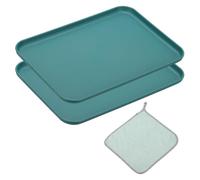 PATIKIL Plateaux de Service pour Fast-Food de 15X11 Pouces, 2 Pièces Plateaux de Service Réutilisables pour Restaurant Chiffons de Nettoyage Inclus, en PP de Petite Taille, Vert Foncé