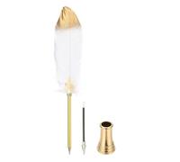 PATIKIL Plume de plume, Stylo à bille en plume en vrac raffiné vintage avec support de stylo doré pour signature d'invités, mariage, bureau, écriture, blanc