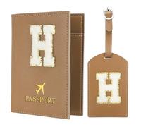 PATIKIL Pochette Passeport avec Étiquettes à Bagage, Modèle Lettre H Protège Passeport en Cuir PU pour Protection Identificateur Accessoires de Voyage Valise Cartes D'embarquement, Brun