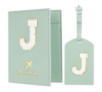 PATIKIL Pochette Passeport avec Étiquettes à Bagage, Modèle Lettre J Protège Passeport en Cuir PU pour Protection Identificateur Accessoires de Voyage Cartes D'embarquement, Bleu-Vert