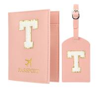 PATIKIL Pochette Passeport avec Étiquettes à Bagage, Modèle Lettre T Protège Passeport en Cuir PU pour Protection Identificateur Accessoires de Voyage Valise Cartes D'embarquement, Rose