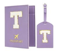 PATIKIL Pochette Passeport avec Étiquettes à Bagage, Modèle Lettre T Protège Passeport en Cuir PU pour Protection Identificateur Accessoires de Voyage Valise Cartes D'embarquement, Voilet