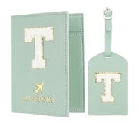 PATIKIL Pochette Passeport avec Étiquettes à Bagage, Modèle Lettre T Protège Passeport en Cuir PU pour Protection Identificateur Accessoires de Voyage Cartes D'embarquement, Bleu-Vert