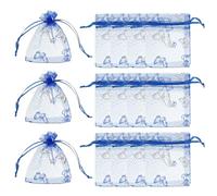 PATIKIL Pochettes Organza, 100 Pcs 7 x 9cm Pochettes à Bonbons en Maille avec Cordon Papillon Pochettes Cadeaux Bijoux pour Mariage Noël Fête Fournitures Maquillage, Bleu Saphir Argenté