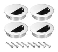 PATIKIL Poignée Encastrée Ronde 60mm/2,36" Dia - 4 Paquet Dissimulé en Acier Inox 304 - Tire-Doigt Affleurant avec Vis pour Porte Coulissante d'Armoire, Argent