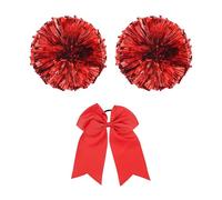 PATIKIL Pompons de Cheerleading, Lot de 2 Pompons de Cheerleaders avec Trous pour Les Doigts et Grand Nœud Rouge pour Les Cheveux des Cheerleaders, pour Les Sports, la Danse, Rouge
