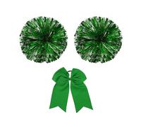 PATIKIL Pompons de Cheerleading, Lot de 2 Pompons de Cheerleaders avec Trous pour Les Doigts et Un Grand Nœud de Cheveux de Cheerleader Vert pour Les Sports, la Danse (Vert, Argent)