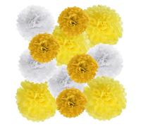 PATIKIL Pompons en Papier Soie Jaune Blanc, Kit de 15 Boules Fleurs à Suspendre pour Décoration Fête Mariage Enterrement de Vie de Célibataire Anniversaire Baptême Baby Shower, 3 Taille